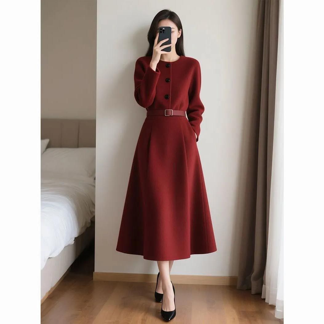 Women'S Red Formal Wear - Red Retro High-end Feeling Waistband Long